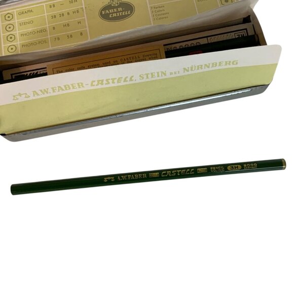 AW Faber Castell 9000 Drafting Pencils 3H Set Of 12 Vintage Germany Tin Box - Picture 3 of 3